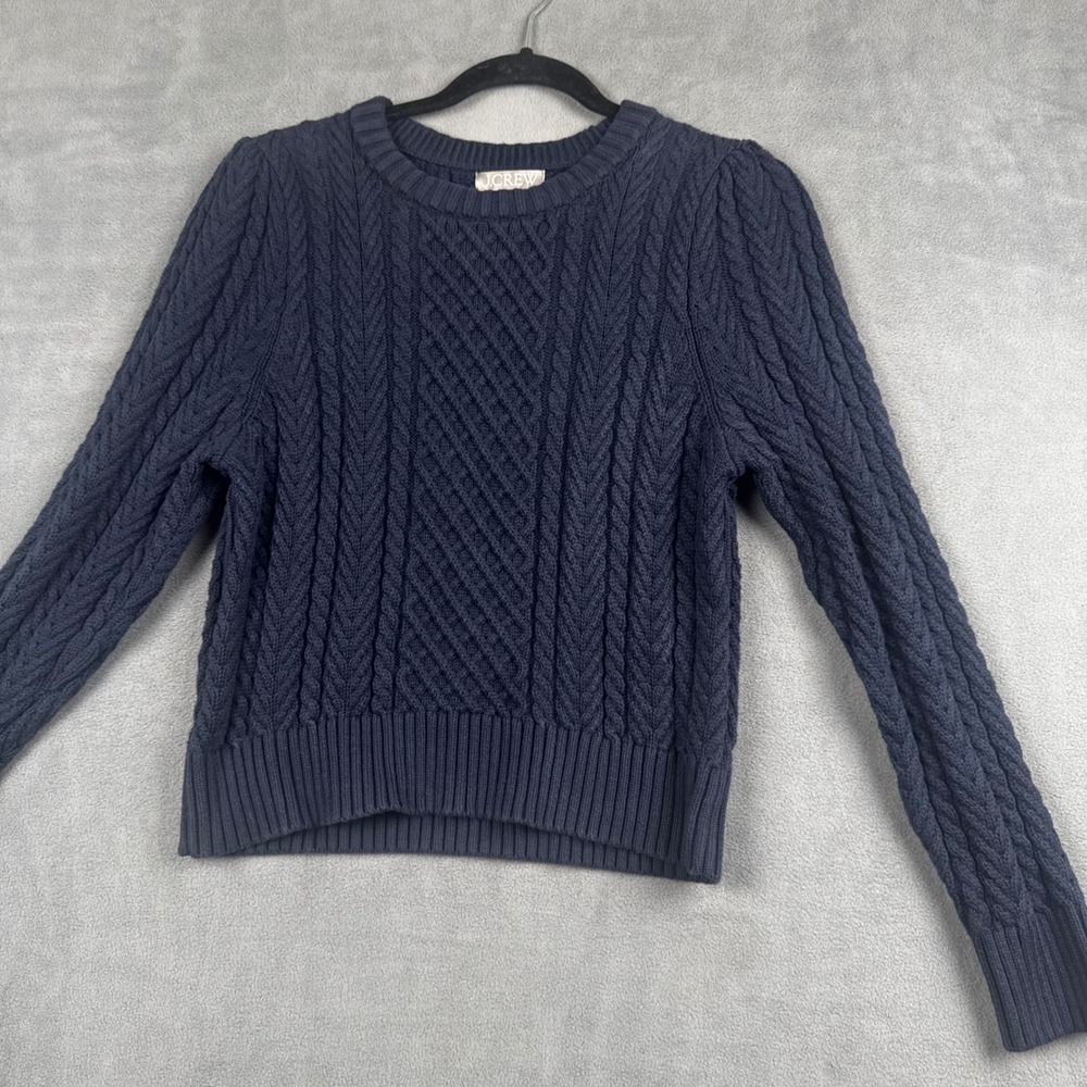 J.Crew Navy Blue 100% Cotton Cable Knit Crewneck Sweater Small Pullover